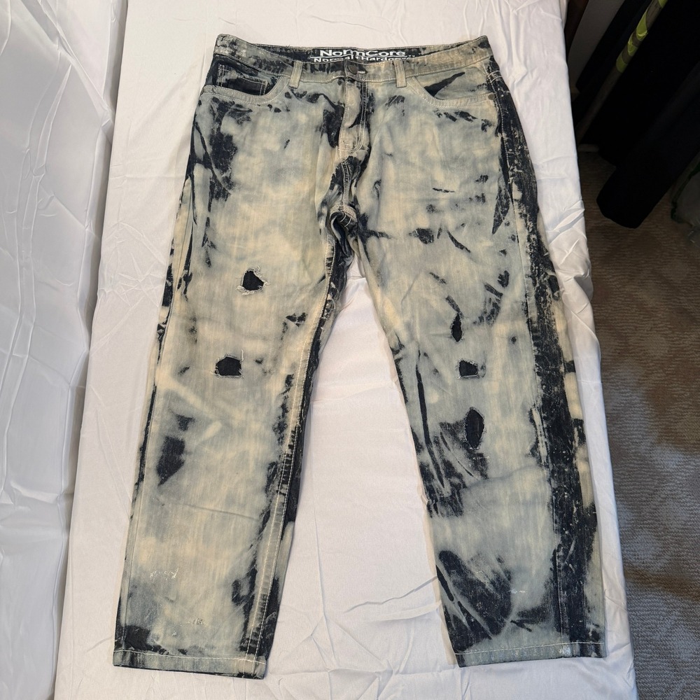 NormCore Normal+Hardcore Mens Bleached Distressed Straight Leg Jeans W44 L32